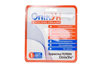 Серветка гелева антимікробна "ОпікУн" 10х10 см 1 штука к.26 фото