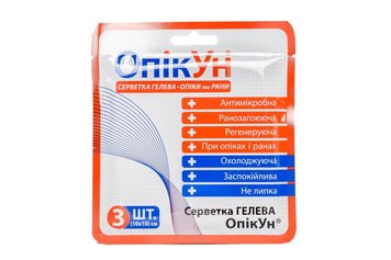 Серветка гелева антимікробна "ОпікУн" 10х10 см 3 штуки к.28 фото