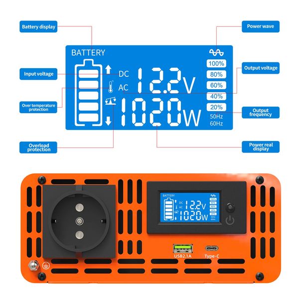 DATOU BOSS-1000W инвертор чистой синусоидальной волны (дистанционное управление) 220V DU1000 фото