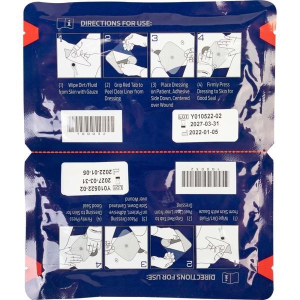 Тренировочные окклюзионные наклейки HyFin Vent Chest Seal Twin Pack двойная упаковка арт.818 фото