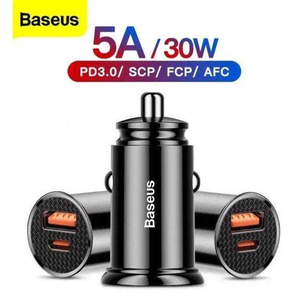 Автомобільна зарядка Baseus Square Metal QC 4.0 PD3.0 30W USB + Type-C 5A Black CCALL-AS01 фото