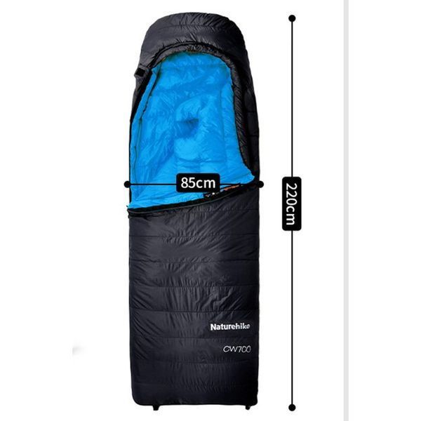 Спальник з натуральним пухом Naturehike CW700 CNK2450WS048, p-р L, чорно-блакитний 6927595788134 фото