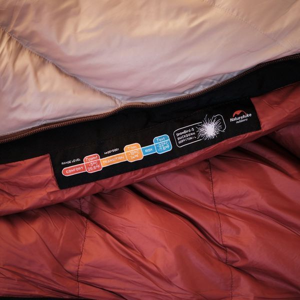 Спальник з натуральним пухом Naturehike Snowbird NH20YD001, p-р L, коричневий 720 г 6927595761304 фото